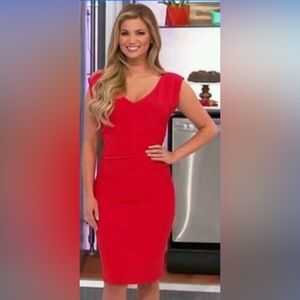 Diane Von Furstenberg Mini Cap Sleeves Ruched Sheath Dress in Red Poppy.